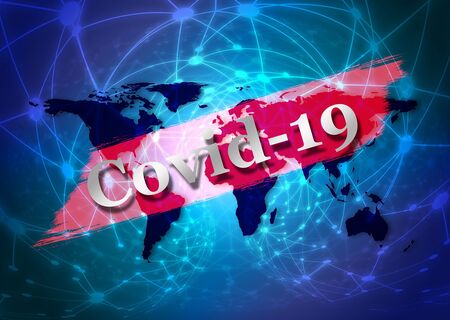 Grafik Weltkarte mit Covid19-Banner